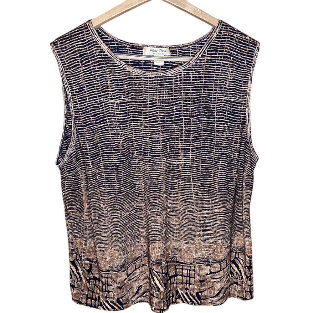 Pleat Pleat | Vintage Plisse Sleeveless Animal Print Crinkle Top 1X